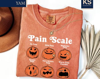 Halloween Nurse Comfort Colors T-Shirt, Pain Scale Pumpkin Nurse Shirt, Pediatric Nurse Tee, Registered Nurse Shirt