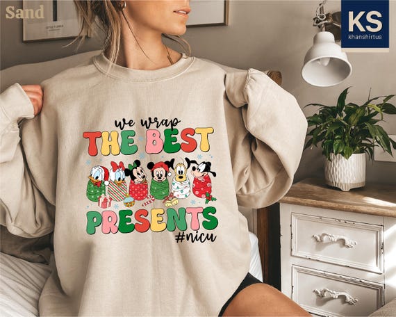 Disney NICU Christmas Sweatshirt, Christmas Nurse Shirt, We Wrap The Best Presents Tee, Mickey and Friends Sweater, Neonatal Nurse Gift
