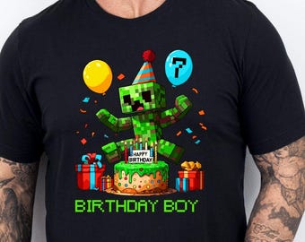 Custom Game Birthday Shirt, Mine Birthday Party Shirt, Personalized Family Birthday Party Tee, Gifts for Birthday Girl Boy