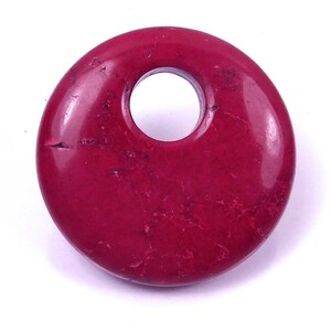 35mm Crimson / Strong Rose Turquoise Agogo Disc Dodut Pendant  (e7277)