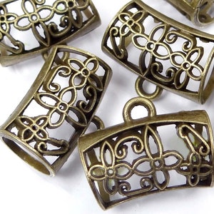 4 Scarf Pendant Charm Holding Antique Bronze Pewter Tube Slide Scarves (e7181)