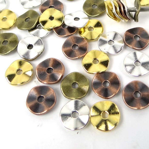 50 Mix Antique Copper Bronze Gold Silver Pewter Washers Spacer Wavy beads 10mm  (p442)