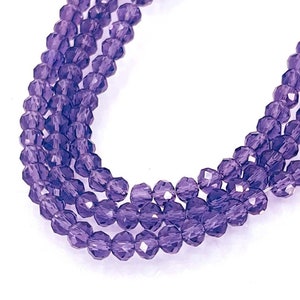 100 Firepolish Glasss Crystal Faceted Rondelle Beads Purple - Amethyst 4x3mm  (e5283)
