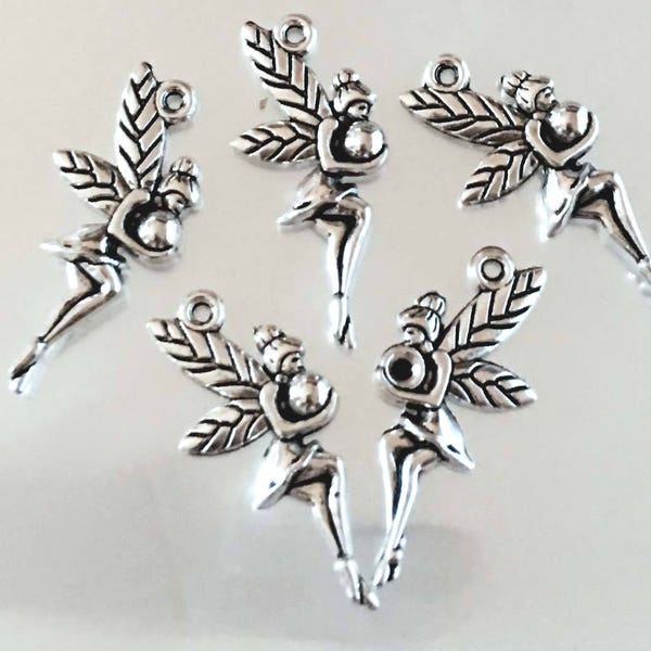 12 Fairy Charms Antique Silver Pewter fairies Angel Charm 25mm (p345)