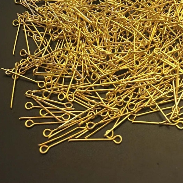 Bulk 500 Eyepins Gold Plated Steel Eye Pins 21 Gauge 20mm long (p447)