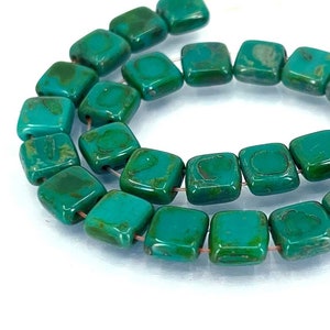 25 CzechMates Tile Bead 2 Hole Brick Czech Glass - Persian Turquoise Picasso 6mm  (C606)
