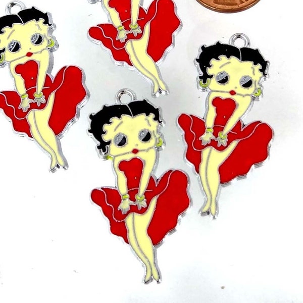 1, 4 or 20 Bulk BETTY BOOP Marilyn Monroe Stance Red Dress Enamel Metal Pendant Charms Girl 42mm  (e8038)