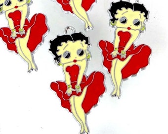 1, 4 or 20 Bulk BETTY BOOP Marilyn Monroe Stance Red Dress Enamel Metal Pendant Charms Girl 42mm  (e8038)