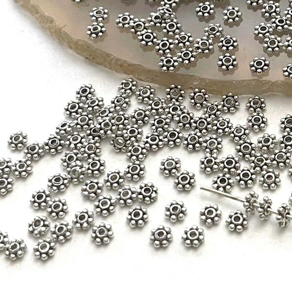 20, 50 or 100 Bulk  Antique Silver Pewter Daisy Flower Spacer Tiny Beads 4mm  (P007)