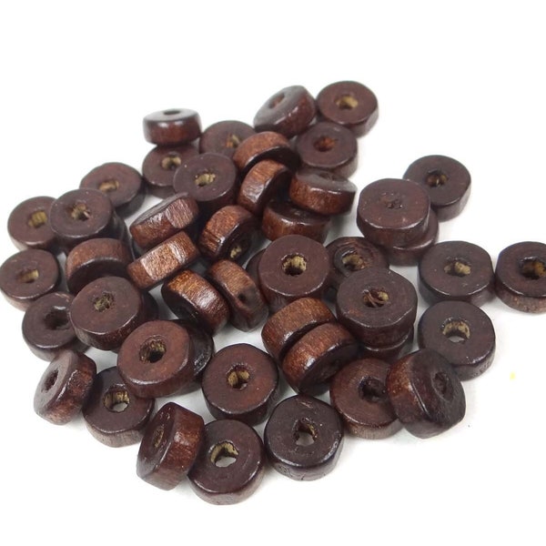 50, 200 or 400pcs Bulk 8mm Brown Wood beads - Natural Wooden Heishi Rondelle Spacer (e8096)