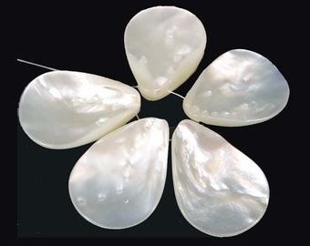 5 Natural White Saltwater Mother of Pearl Teardrop Pendant Beads 30x20mm (e6720)