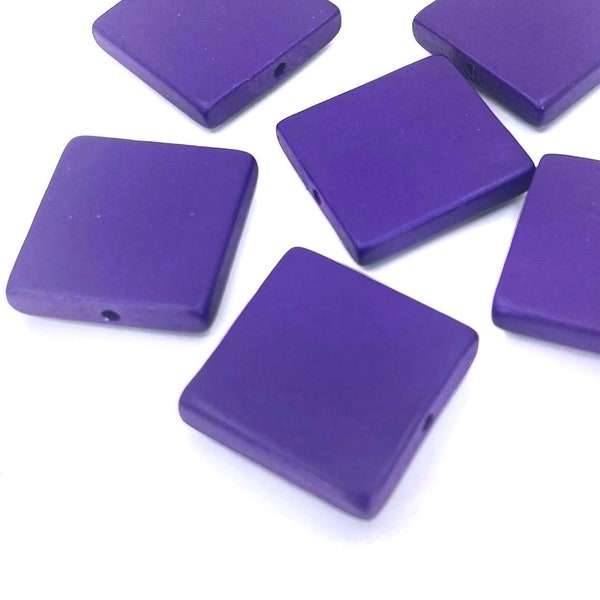 6 Wood Flat Square Beads Tile 30mm - Violet / Purple (p8166)