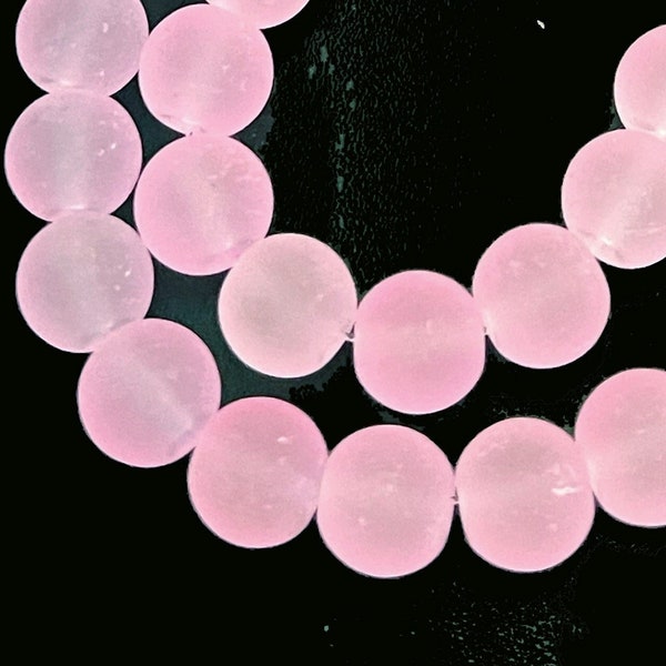 25 Frosted Sea Glass Round Beads Matte - Hot Pink 8mm (e7289)