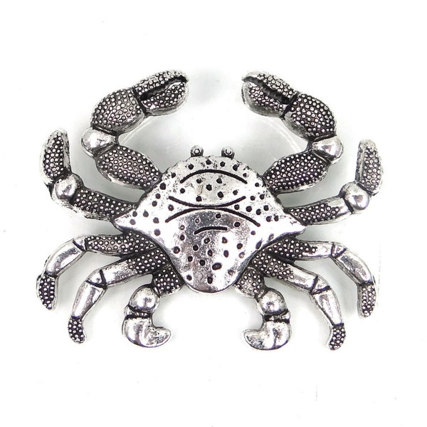 Crab Extra Large Antique Silver Pewter / Alloy Pendnat Crusty Crustacean 50x60mm  (p457)