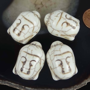 4 Kwan-Yin Buddha Antique White Turquoise Pendant focal Beads Guan Yin Goddess 30x20mm (e6055)