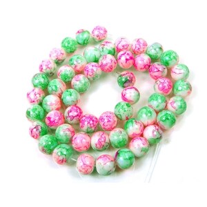 8mm Pink Green  Baking Varnish Glass Round Beads 16" Full strand  (6810)