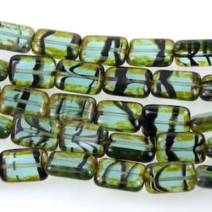 Czech Glass Rectangle Beads Teal Tortoise - Picasso (12 pc) 12x8mm (C195)
