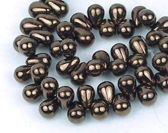 50 Czech Glass Teardrop Beads 6x4mm - Dark Bronze  (C132)