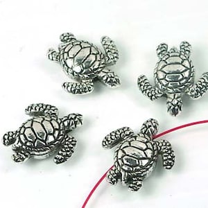 4 Antique Silver Pewter Turtle Beads 18x16mm  (p090)