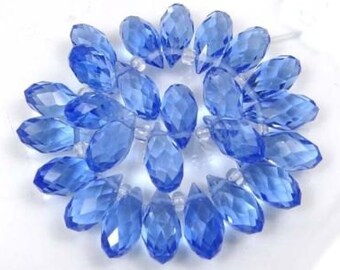 e4550 Indigo Blue Glass Quartz Faceted Teardrop Pendant 40mm