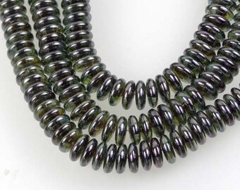 6x2mm Czech Glass Rondelle Beads - Luster Transparent Green (50 pc) (C196)