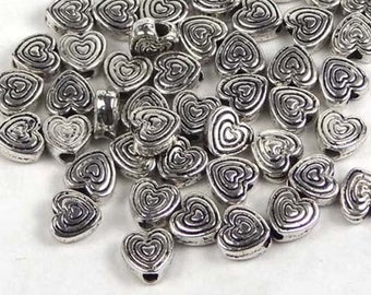 20 Antique Silver Pewter Heart 6mm Beads (P155)