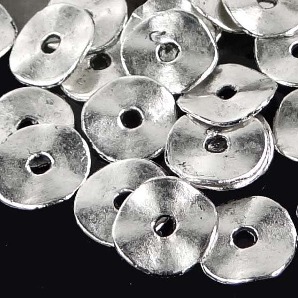 50 Antique Silver Pewter Washers Spacer Wavy beads 10mm (p362)