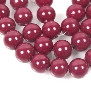 8mm Opaque Maroon / Amaranth 25 Czech Glass Round Beads (e7999)
