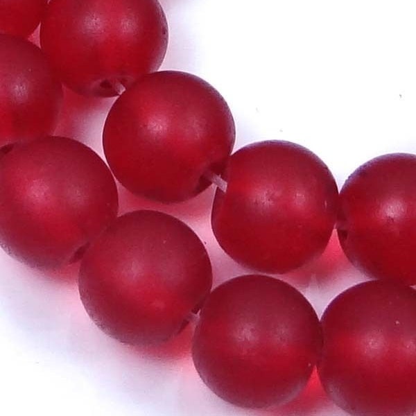 8mm Siam Ruby 25 Frosted Sea Glass Round Beads Matte  (e6776)