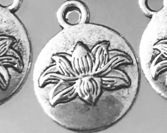 BULK 50 Dragonfly on water lily charms antique silver tone L9