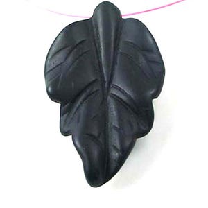 Matte Black Onyx Carved Leaf Pendant Bead 50x34mm (e5637)