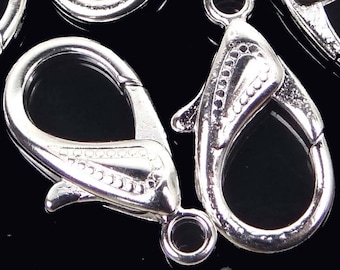 4  X-Large Plated Silver Pewter Lobster Claw Clasps  30x16mm  (p170)