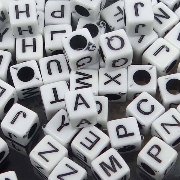 100 White Black Acrylic Cube Letter Alphabet Beads spacer 6mm (e6744)