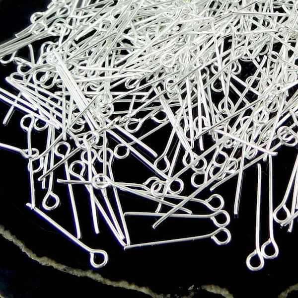 Bulk 500 Eyepins Silver Plated Steel Eye Pins 21 Gauge 20mm long (p386)