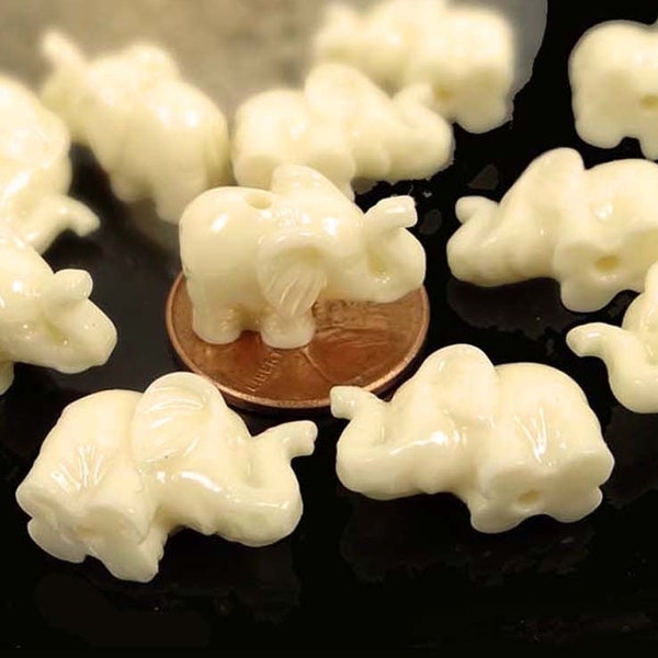 4, 12 or 36 Bulk Ivory White Resin Coral Elephant Beads 10x17mm (e8009)