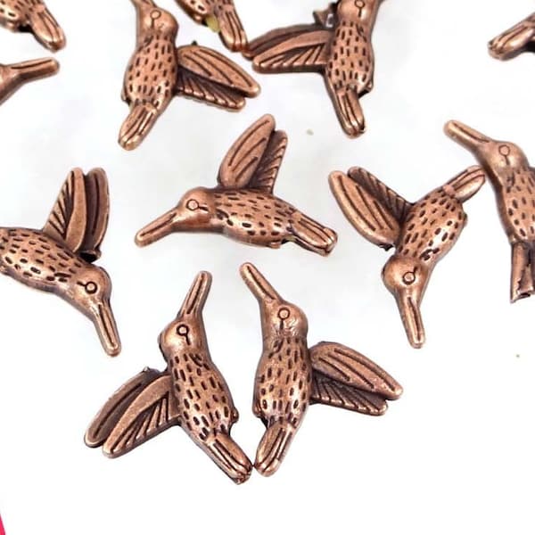 10 Hummingbird Flying Bird Charm Antique Copper Pewter beads 18x15mm  (p373)