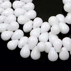 50 Czech Glass Teardrop Beads - Opaque White 6x4mm  (C281)