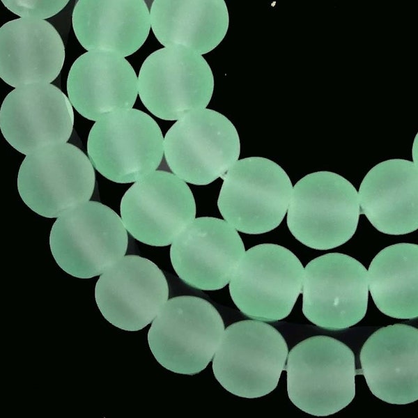 50 Sea Foam Green 6mm Czech Frosted Sea Glass Round / Rocaille Beads Matte (e8033)