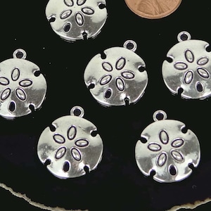 6 Sand Dollar Charm Antique Silver Pewter Shell Pendant 23x20mm (p408)