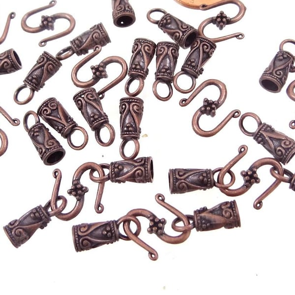 30pc Antique Copper Pewter S Hook End Caps Leather Cord (p383)