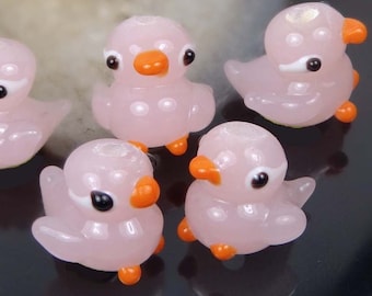 4 Lampwork Handmade Glass Pink Duck Beads (L1178)