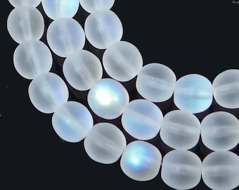 50 Czech Frosted Sea Glass Round Beads - AB Matte Crystal - moonstone 6mm (C516)