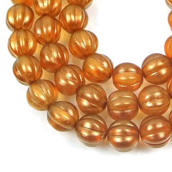 8mm Czech Glass Melon Round 12 Beads Halo - Sandalwood (C451)