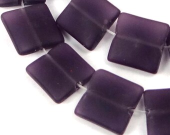 12mm Frosted Sea Glass Square Beads (13) - Plum / Dark Amethyst (e6613)