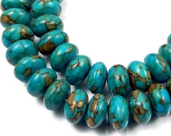 10x5mm Blue Mosaic Turquoise Rondelle Beads Beads (32)  (e7156)