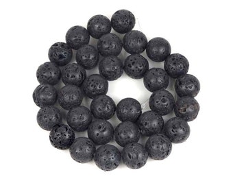 12mm Volcano Rock Black Lava Round Beads Full Strand (e6469)