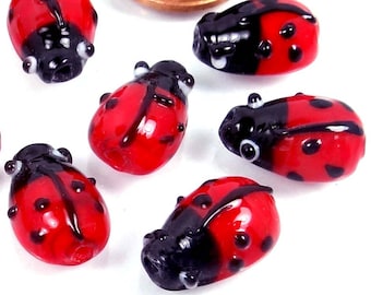 10 Small Handmade Lampwork Glass Ladybug Beads 14x10mm (e8006)