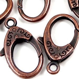 31x18mm X- Large Antique Copper Pewter Lobster Claw Clasps (4)  (p231)