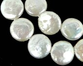 10-12mm Natural White Coin Genuine Freshwater Pearl Disc Beads (15pc) (0006)