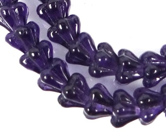 25 Czech Glass Baby Bell Flower Beads - Tanzanite 6x4mm (C526)